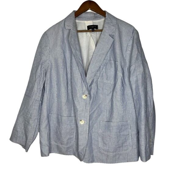 Talbots Women's Plus Blue Striped Linen Blazer Jacket 22W Lightweight Classic - Picture 1 of 7